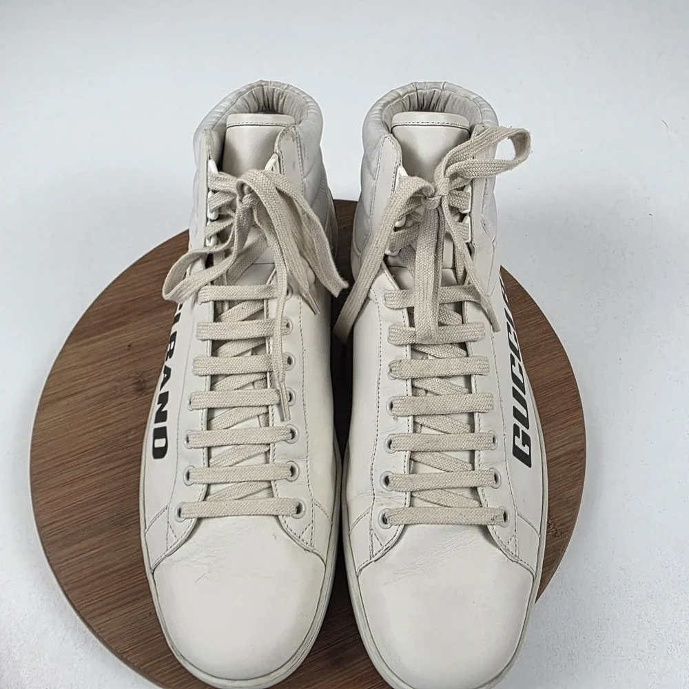 Gucci Band Shoes Mens Size 14 White Leather High Top Casual Sneakers Italy